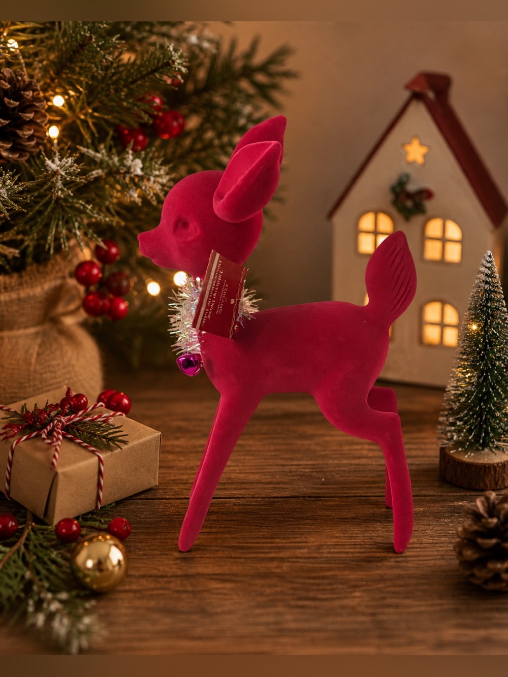 flocked large Christmas Reindeer tabletop decor NEW NWT